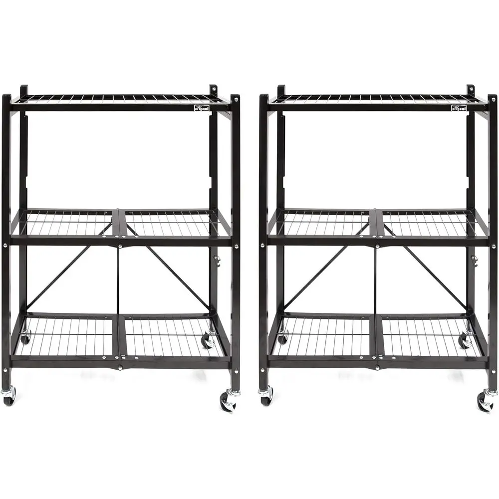 

2-Pack General pose oldable 3-Tier Shel Storage Rack & Wheels, R3, Black