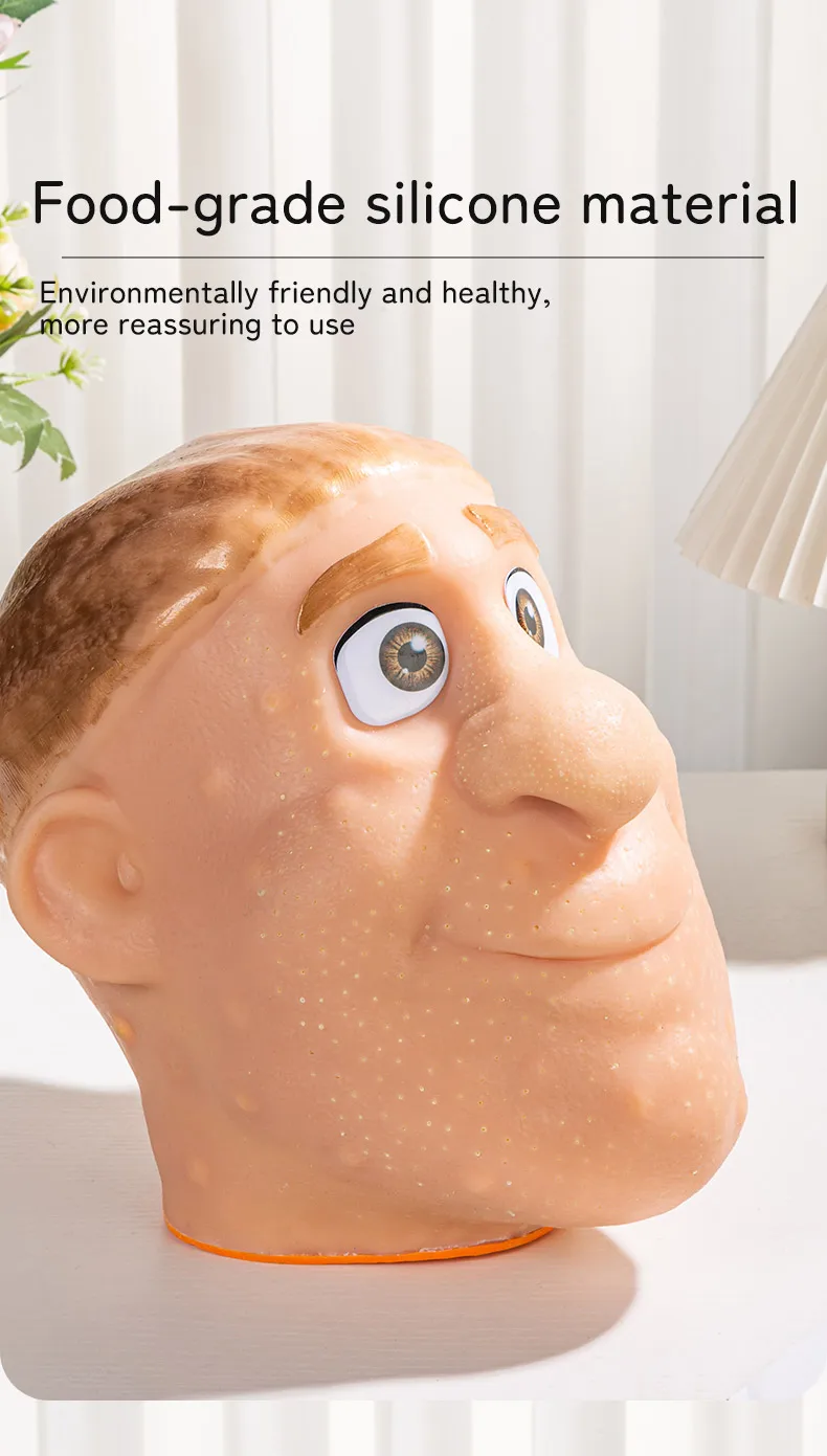 Stress Relief Speelgoed - Puistje Knijpen Clip voor Mee-eters, Siliconen Stressbal met Realistisch Hoofdmodel, Verslavend Knijpspeeltje