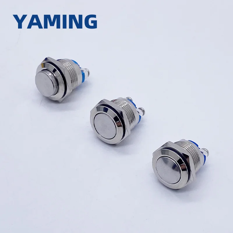 16mm Metal Push Button Switch IP65 Waterproof Nickel Plated Brass Press Button Self-reset 1NO High/Flat/Shape Round Momentary