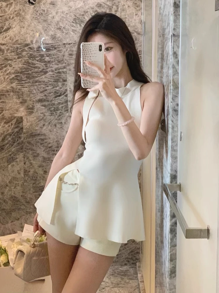 Letnia francuska elegancka bluzka bez rękawów damska biurowa lady2000 ubrania Vintage koreańska modna bluzka damska odzież wierzchnia elegancka