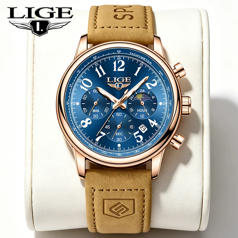 LIGE 2026 Top Luxury Mens Watch Fashion Business Watches Men Gifts 30M Waterproof Luminous Chronograph Quartz Wristwatches Reloj