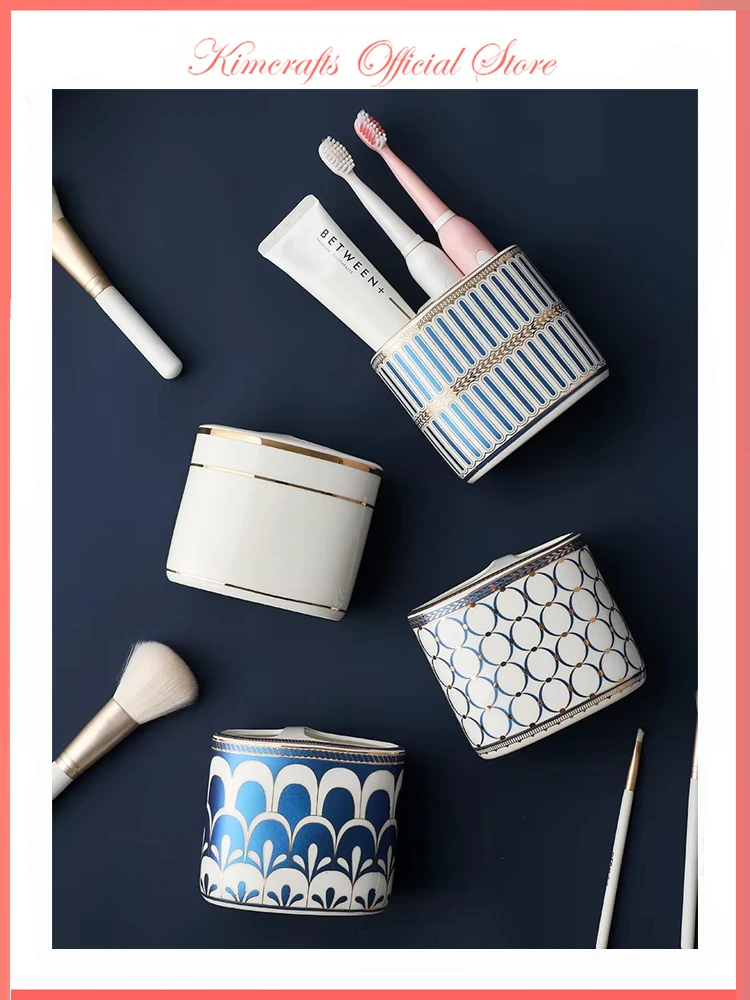 

Скандинавские аксессуары для ванной комнаты, керамический держатель для зубной пасты, держатель для зубных щеток, держатель для кистей для макияжа, роскошная подставка для зубных щеток, чашка для хранения