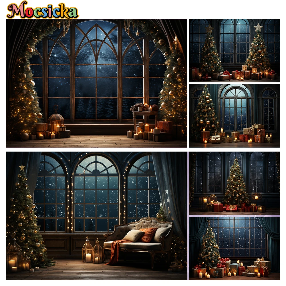 

Mocsicka Winter Christmas Photography Background Candles Xmas Tree Holiday Party Family Kids Photo Backdrops Studio Props