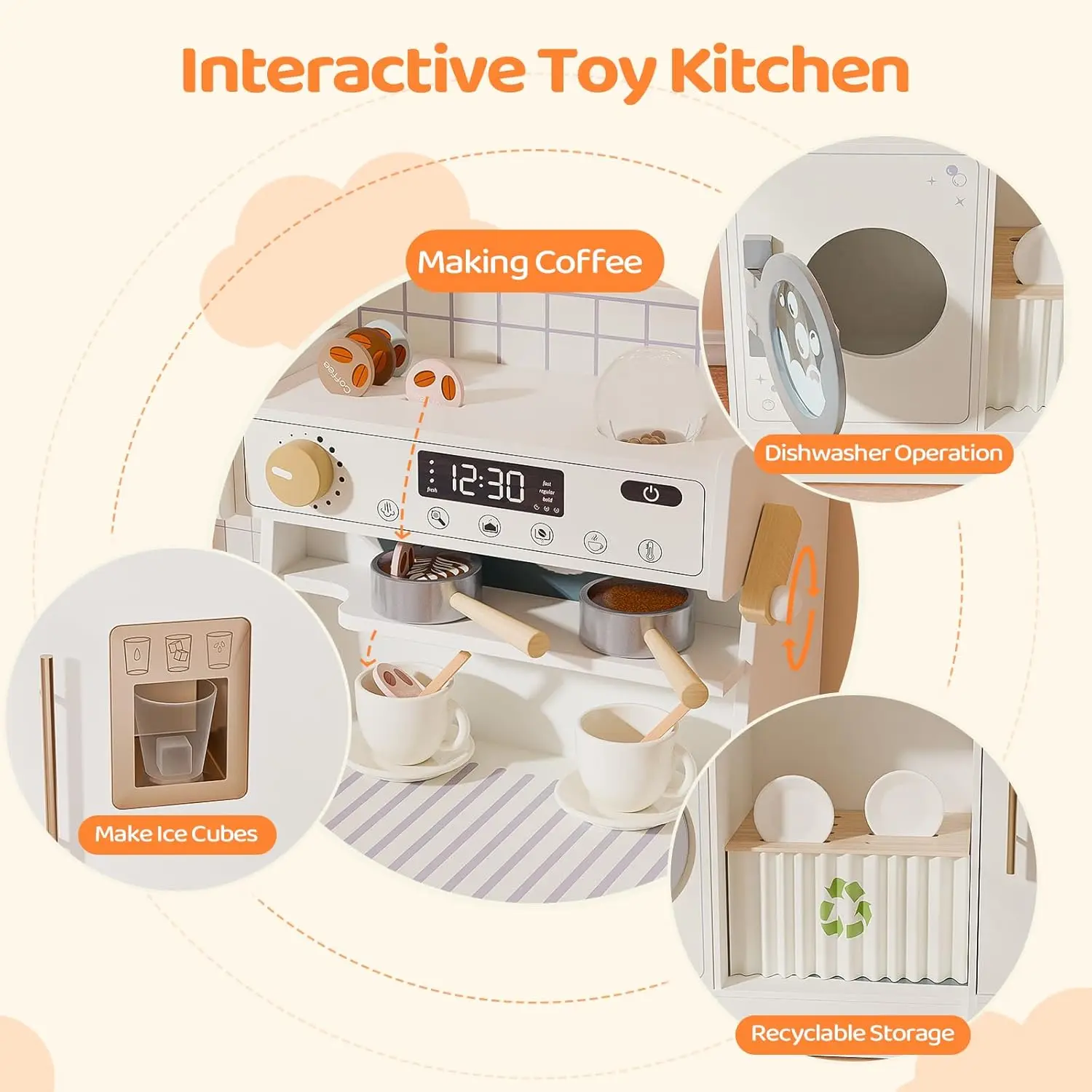Juego de cocina de madera con cafetera, accesorios de cocina de simulación, diseño de cocina para niños, el mejor regalo para mayores de 3 años