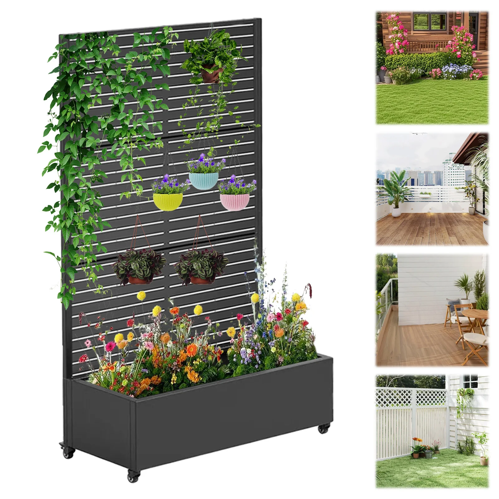 

70.87x47.24x15.75inch Trellis Planter Box with Trellis & Wheels Outdoor Planter Box for Climbing Vines Flowers Vegetables Decor