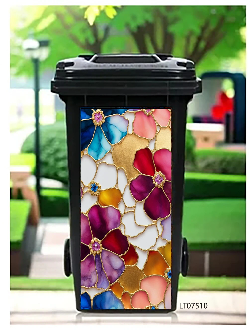 

Vintage Red Rose Bouquet Trash Can Sticker, Dark Floral Art Design Waterproof Peel and Stick Outdoor Bin Decal