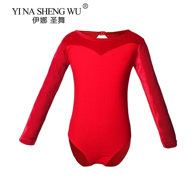 Collant de ginástica para dança de balé, para meninas, crianças, manga longa, roupa de dança de balé, body de algodão em forma de gota, traje de dança traseira