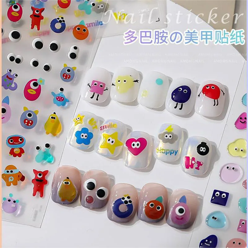 1pc Fun Jelly Bean Face Emote Nail Stickers 3D Nail Sticker Adheisve Nail Decals Nails Decorations Manicure Ornaments