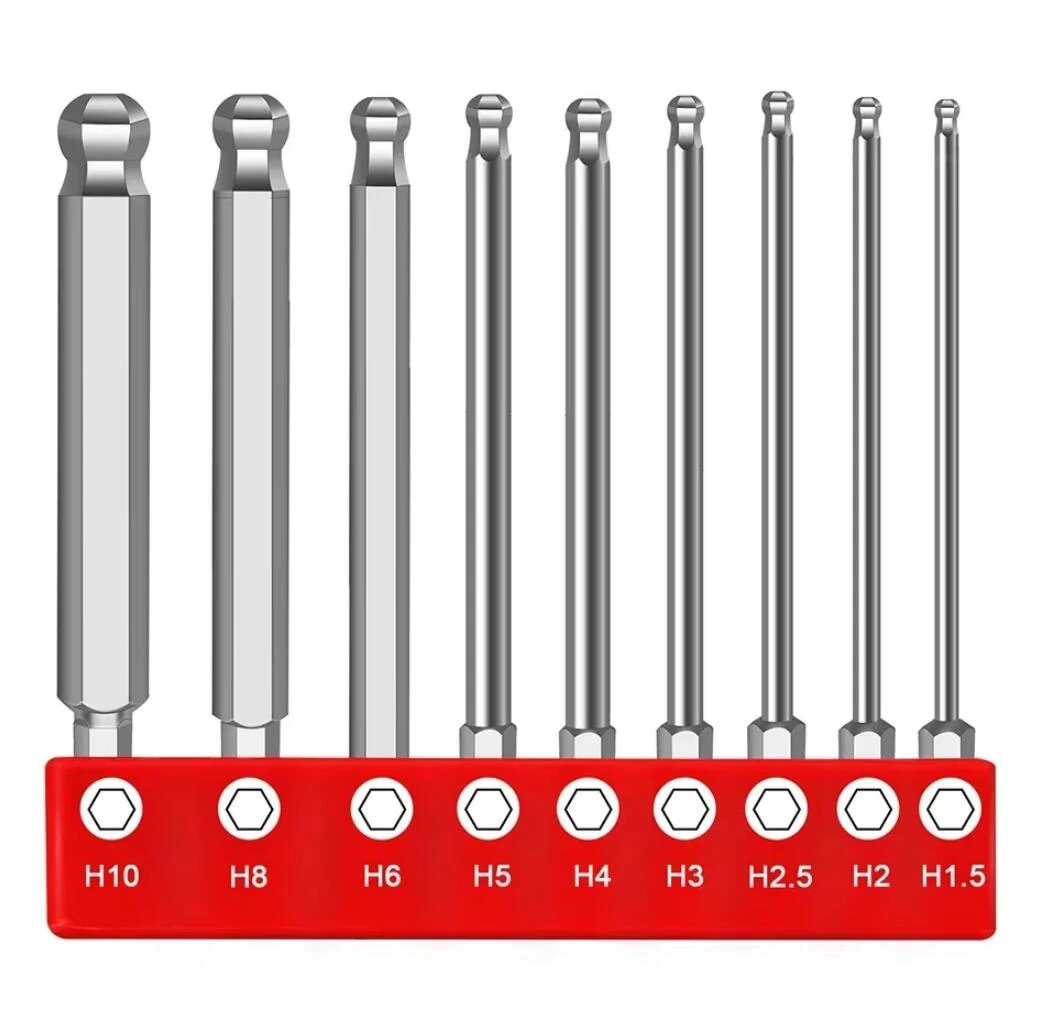 Ball End Hex ไขควง Bits ชุดเมตริก Allen Hex Bit 100 มม. ยาว Magnetic Ball Head Driver BitH10, H8, H6, H5, H4, H3, H2.5, H2