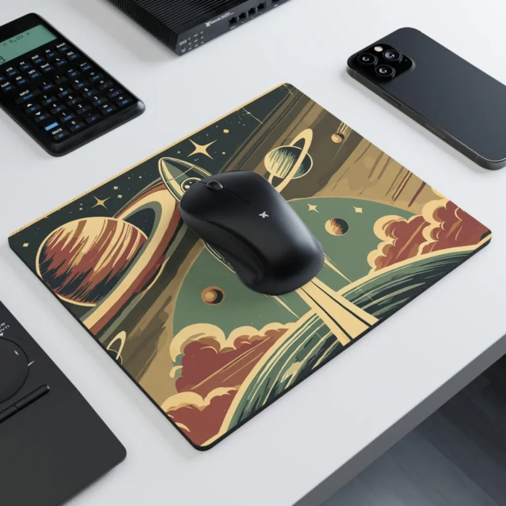Retro space rocket mouse pad, astronaut office desk decoration, computer accessory, high-quality anti-slip rubber material