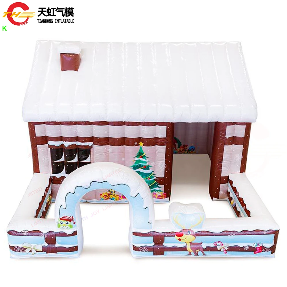 2025 Nuovo design Gonfiabile Casa di Natale 5x4m/7x5m Gonda di Babbo Natale gonfiabile con recinzione da giardino