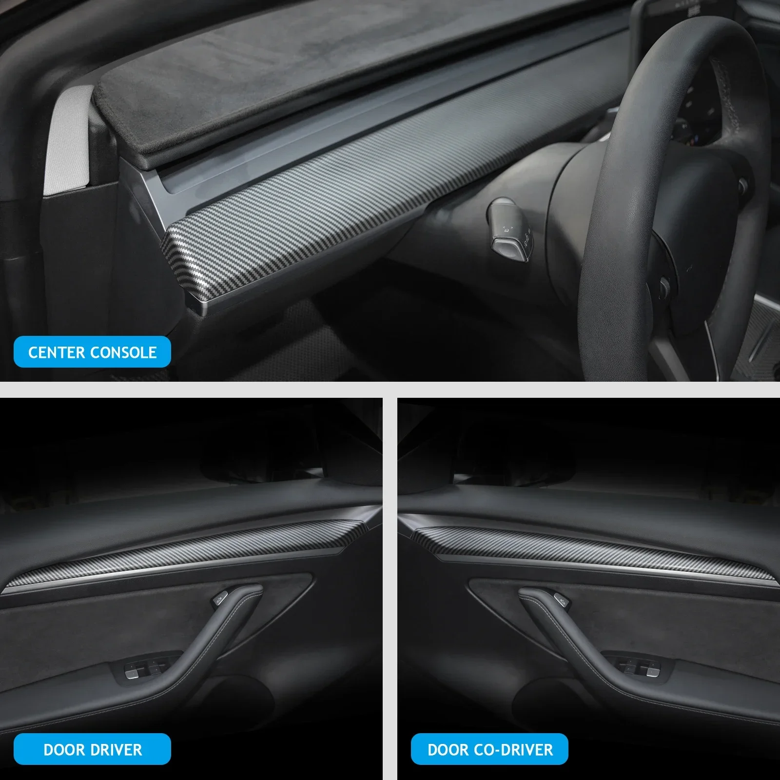 Car Door Side Trim Dashboard Cover For Tesla Model 3 2021-2023 Model Y ABS Car Front Interior Instrument panel Trim Strip