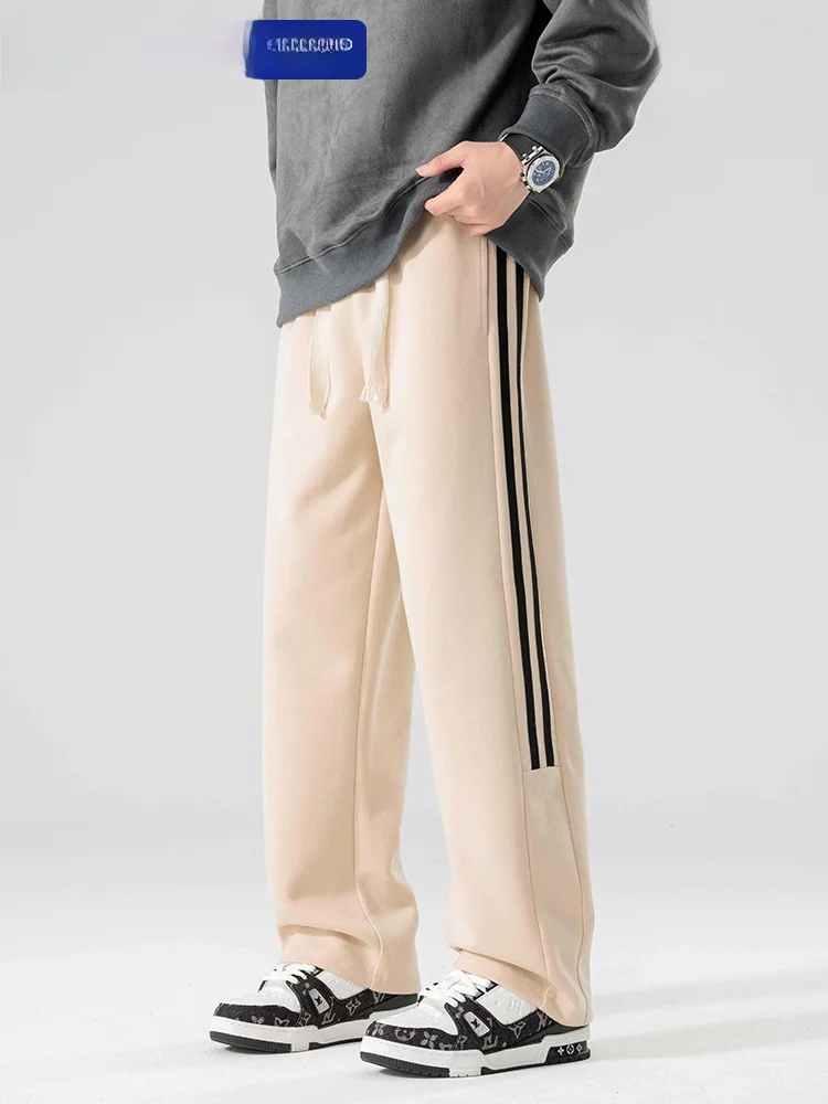 Wassup dúzia listra americana decorativa na moda workwear casual solto em linha reta malha moletom masculino faion calças casuais