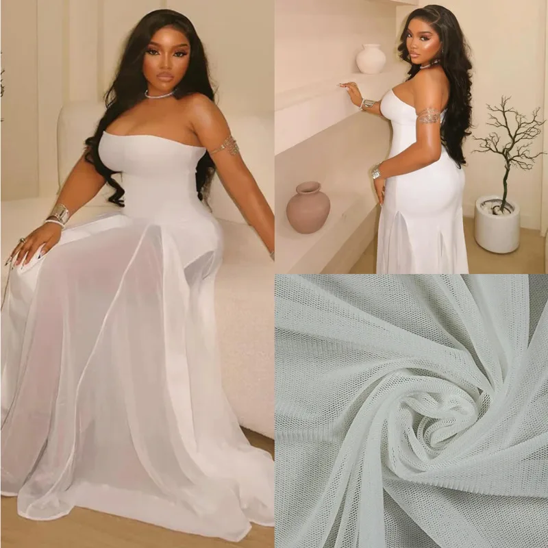 

2025 Strapless White Maxi Dress For Women Elegant Mesh Patchwork Sleeveless Party Gown Sexy Backless Formal Birthday Outfit New