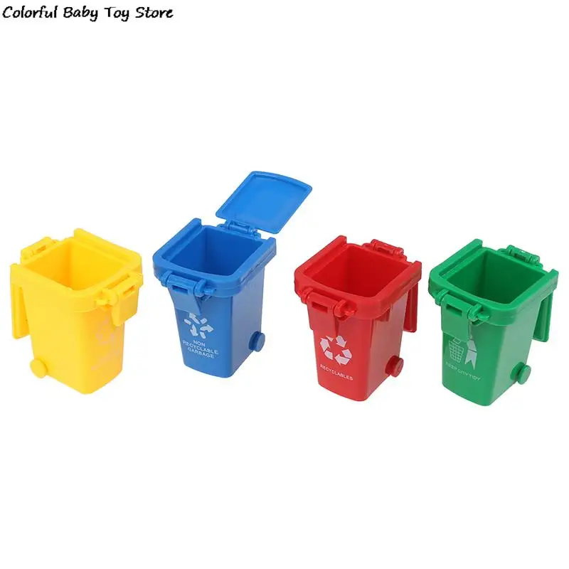 4pcs/set Mini Trash Can Toy Garbage Truck Cans Curbside Vehicle Bin Toys Kid Simulation Furniture Toy Gift