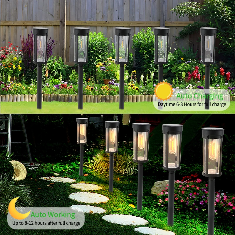 Retro Solar Pathway Warm Lights Outdoor Waterproof Solar Powered Garden for Walkway Yard Backyard Landscape Lighting Decorative