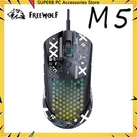 Free Wolf M5 lightweight Wired Hole Mouse For E-sports Gaming With RGB lighting PAW3325 Mouse 12000 DPI ZIYOULANG PC Game Gifts