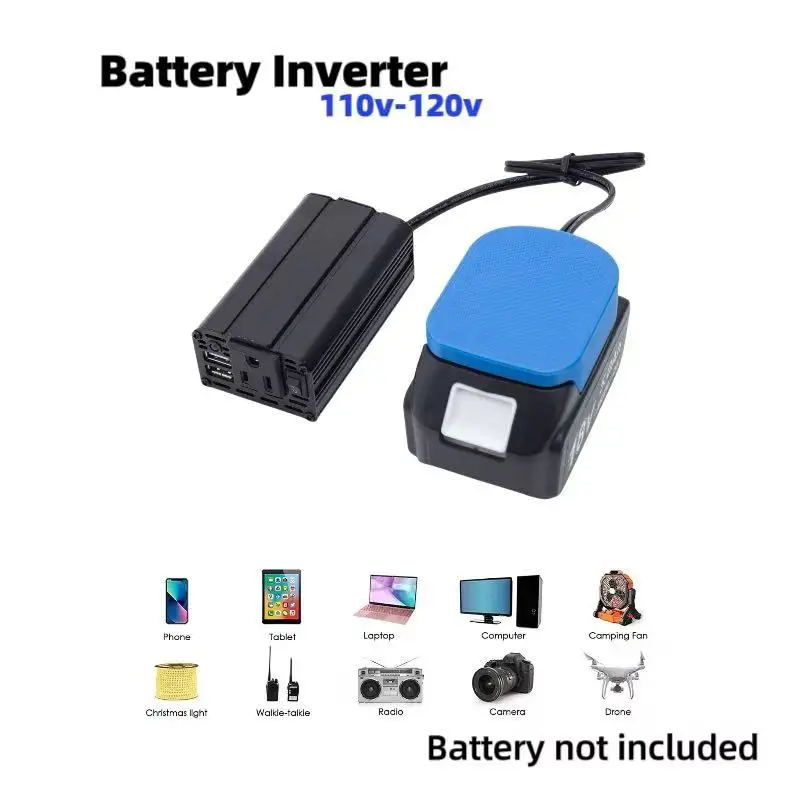 Inversor de corriente de 200 W Compatible con Inversor de fuente de alimentación de batería Makita18V 110/120 V con convertidores USB (batería no incluida)