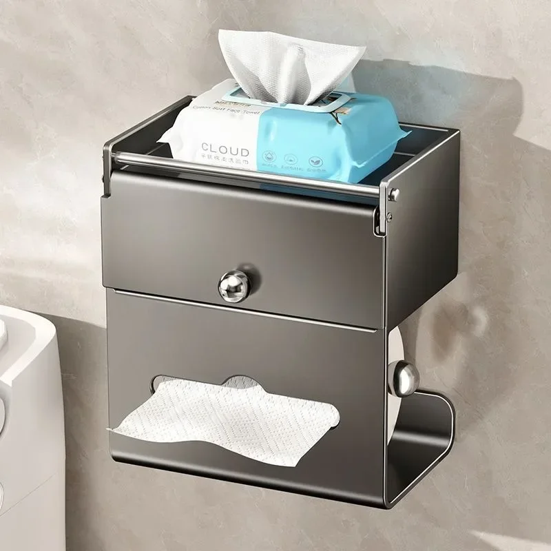 

Morden Tissue Boxes Stainless Steel Tissue Box Simple Multifunctional Toilet Storage Rack with Storage Household Supplies