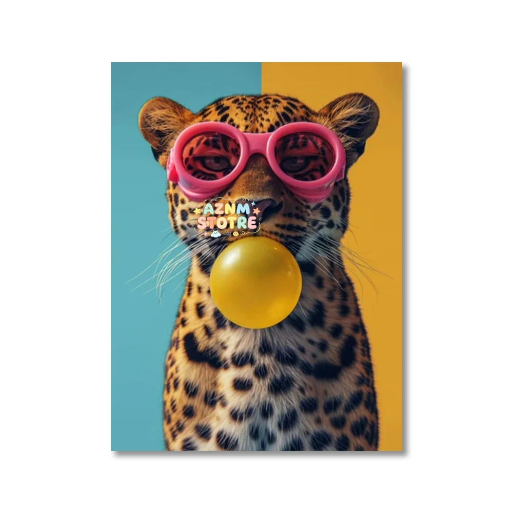 Funny Color Animal Bubble Posters Canvas Painting Prints Cute Giraffe Tiger Sheep with Glasses Wall Art for Home Cafe Bar Dec