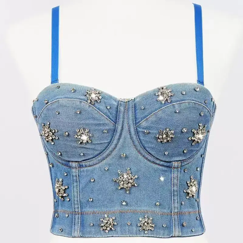 Retro beaded vest camisole high waist navel-baring body shaping tube top French style high-end fashion elegant fishbone bra