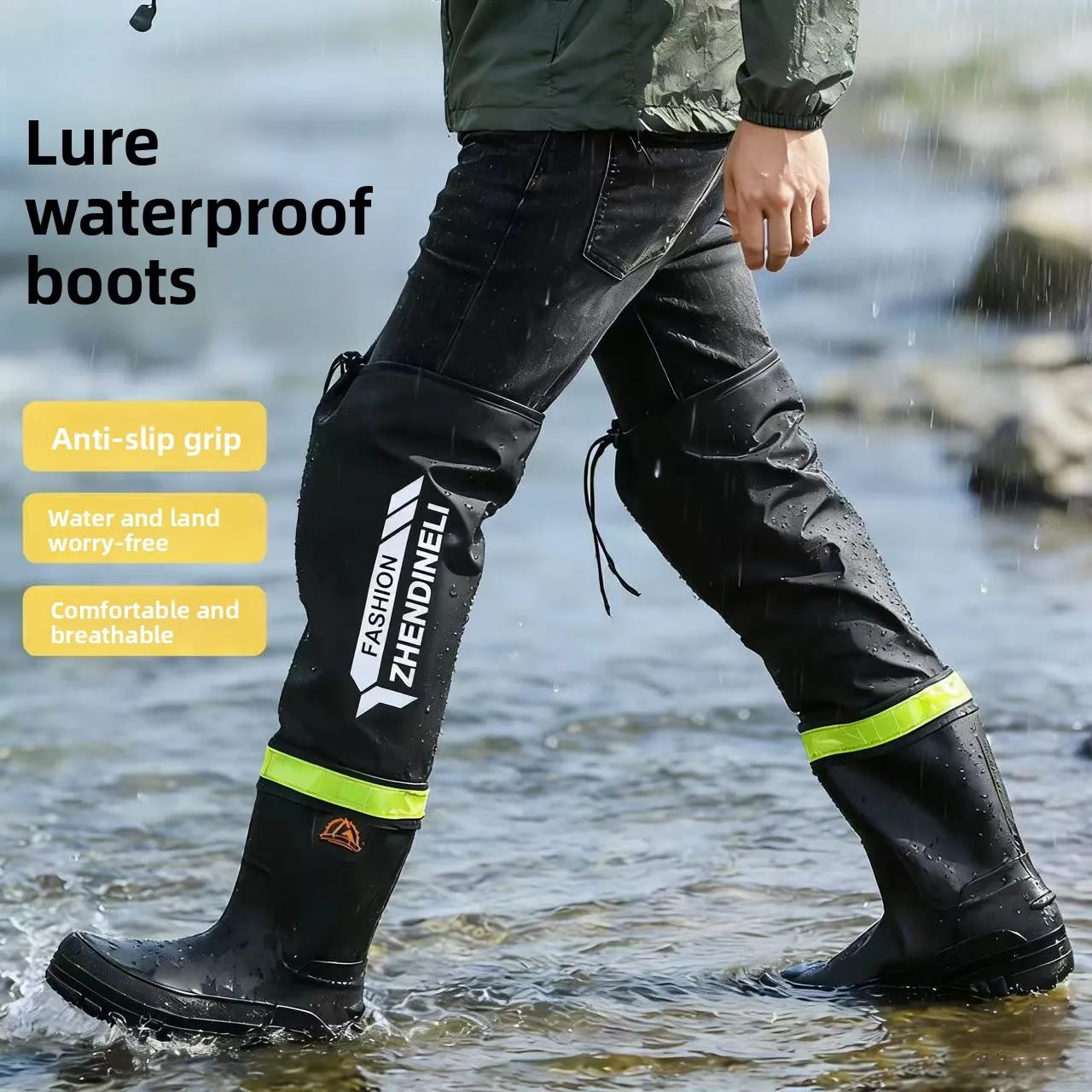 Large Size Long Tube Rain Boots Men's Outdoor Fishing Wading Shoes Anti-slip Waterproof Knee-high Ultra-tall Rain Boots