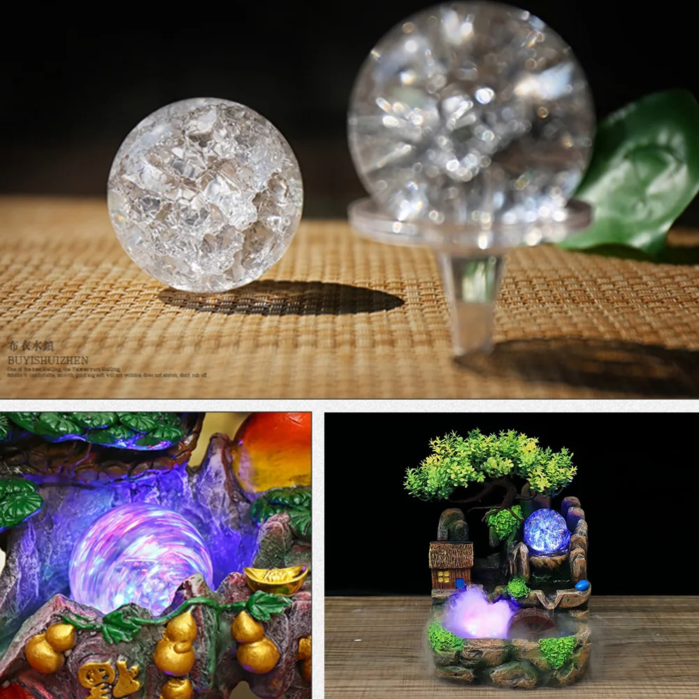 D9 4-6cm Ice Crack Crystal Ball Glass Magic Sphere Ornament Rocky Water Fountain Bonsai Ball Living Room Home Decor Snow Globe