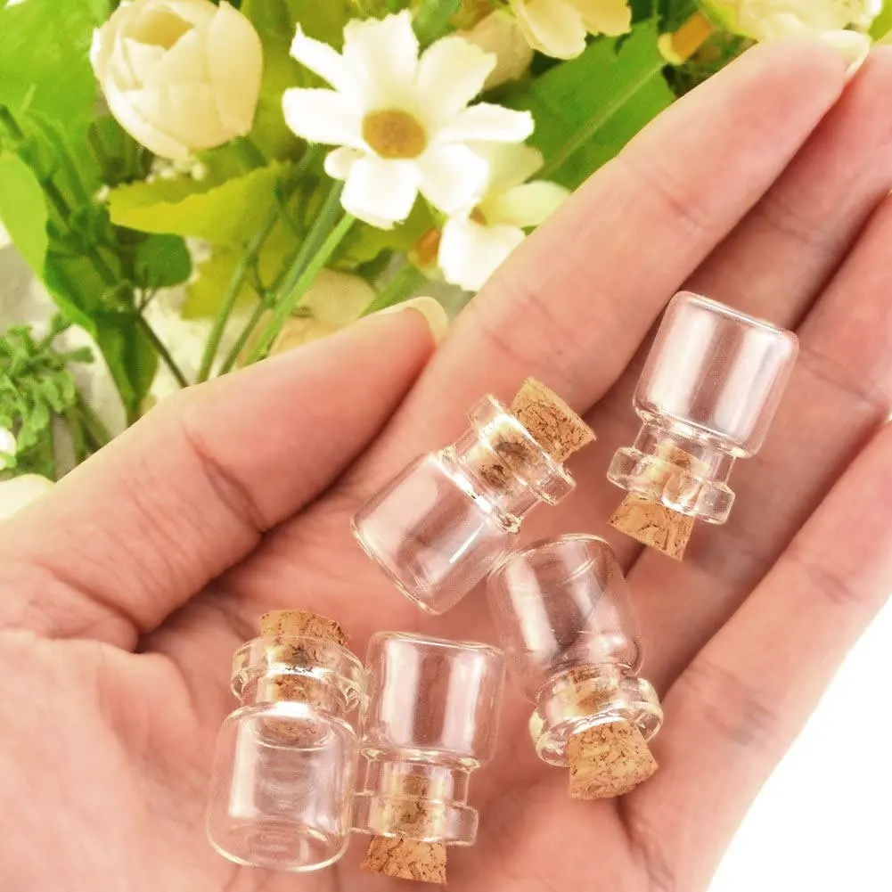 10Pcs Mini DIY Glass Wish Bottles with Cork Tiny Drift Jars 0.03Oz 13*18mm Craft Decor Small Vial Accessories