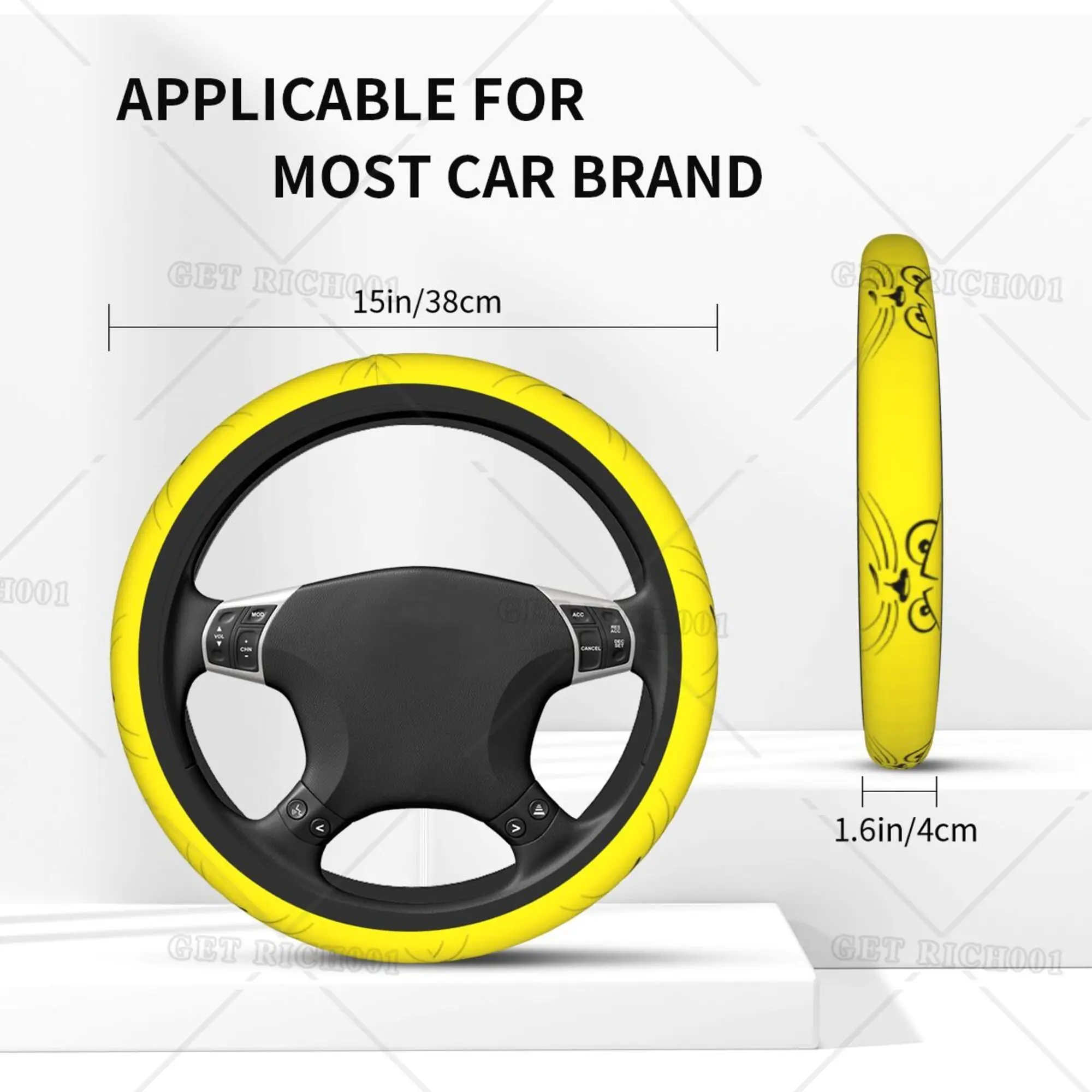 Eyes Yellow Car Steering Wheel Cover Men Women Car Accessories Interior Print Durablb Soft To Touch Wheel Cover One Size