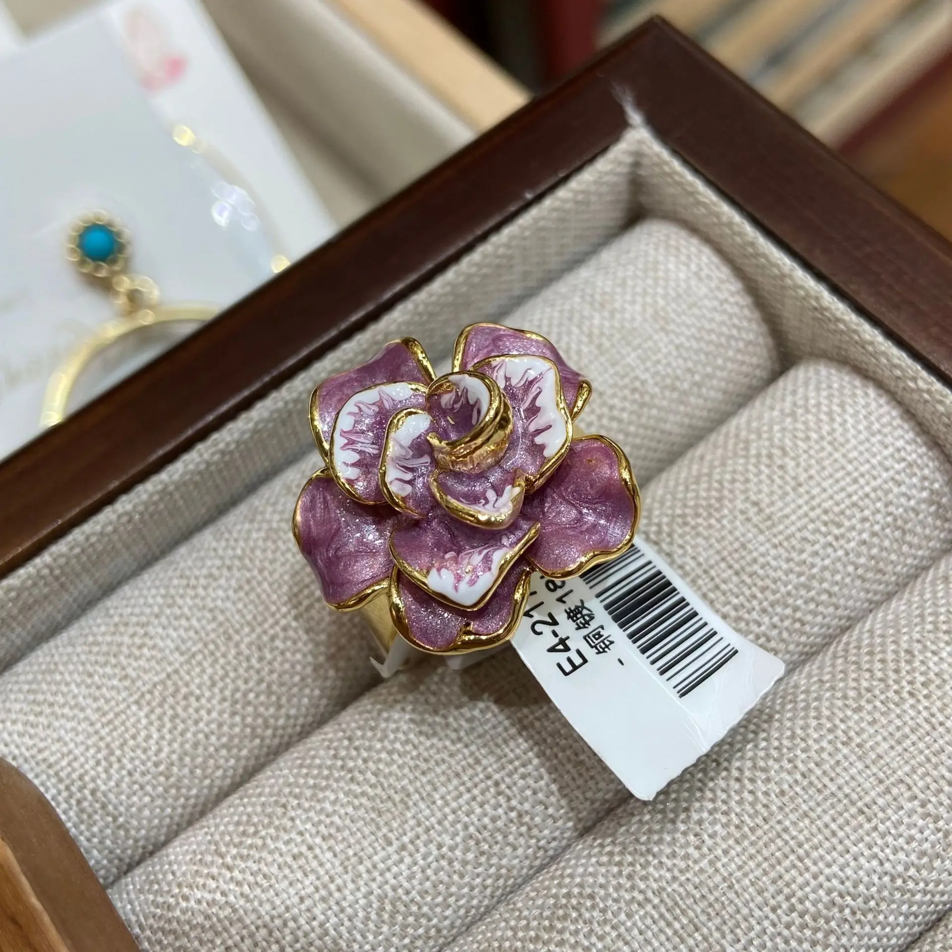 

opening ring purple flower floral metal gold color women jewelry