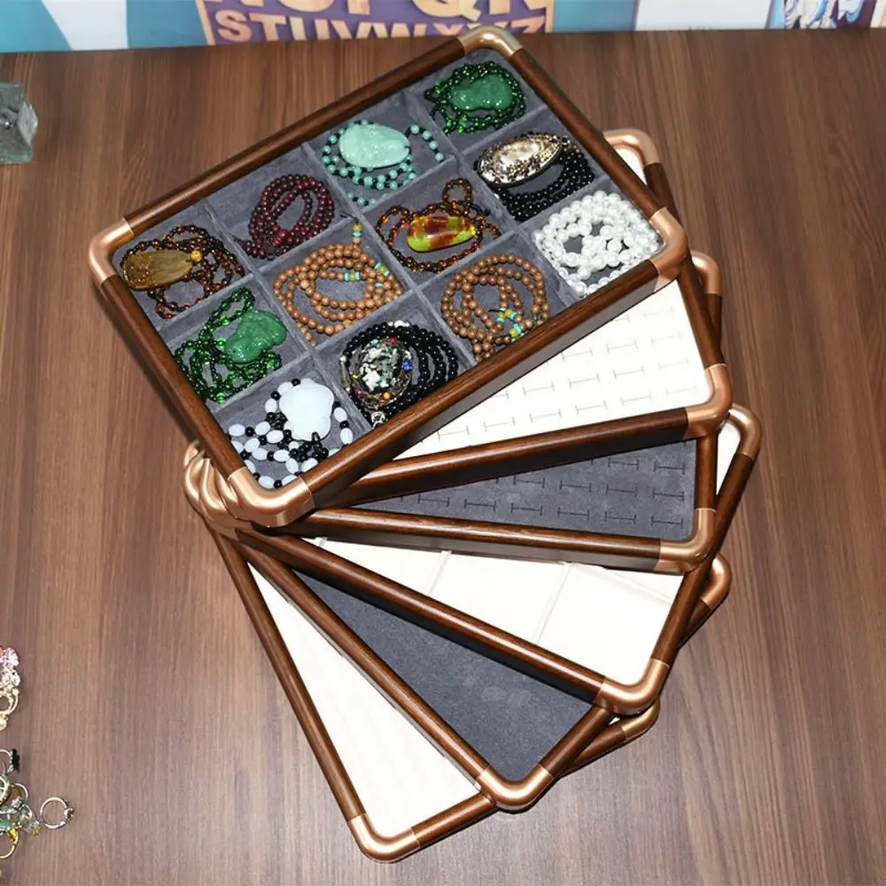 

Velvet Wooden Jewelry Tray Necklaces Bracelets Large Capacity Jewelry Display Tray Storage Box Earrings Rings Jewelry Organizer