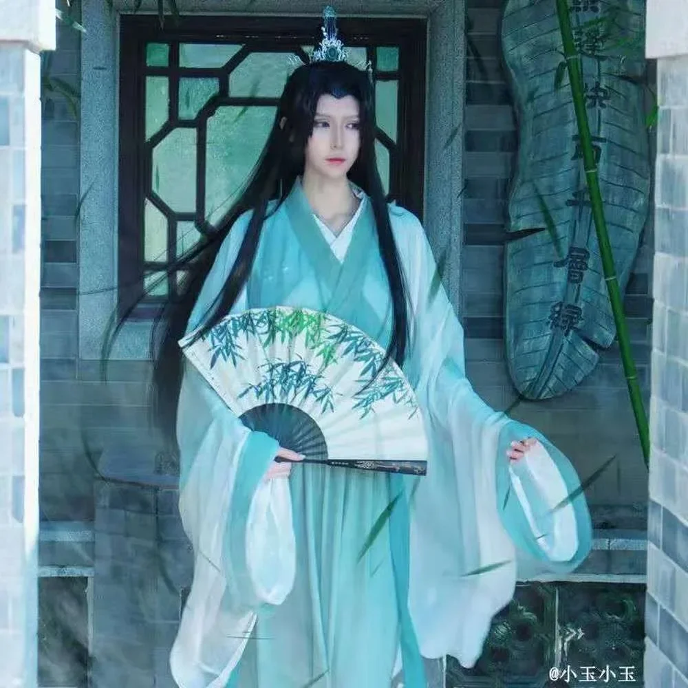 

Китайский аниме роман The Scum Villain Self Shen Qingqiu косплей унисекс платье ханьфу женский аниме костюм на Хэллоуин китайский веер парик