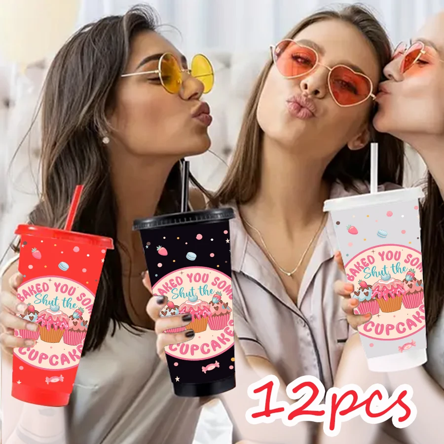 12Pcs Strawberry Dessert Printed 780ml/26oz Plastic Tumbler Wedding Cold Cup Birthday Party Drinkware for Back-to-school Gift view 6