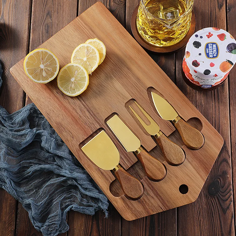 Acacia Cheese Board Set Stainless Cheese Tools 4-piece Set Cheese Knives Deli Board Knives Set