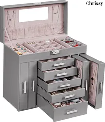 Jewelry Box Jewelry Organizer 6 Tier Jewelery Case Storage with Lock Mirror Jewelry Chest Large Jewellery Organizer for Earrings
