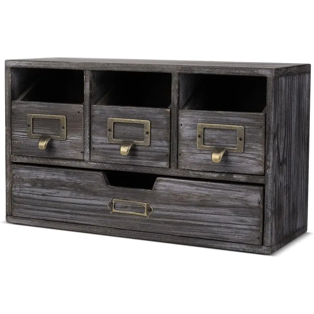 

Аптечный шкафчик с 4 ящиками - Винтажный деревянный настольный органайзер в деревенском стиле для дома и офиса - Настольный деревянный контейнер для хранения или для кошачьих принадлежностей