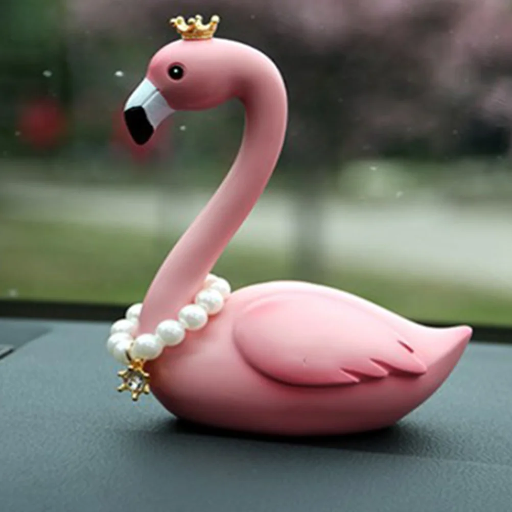 

Декор автомобиля, украшение из смолы с рисунком фламинго, маленький свежий аксессуар для интерьера для автомобиля, офиса, спальни, стола, розовая корона, затянутая