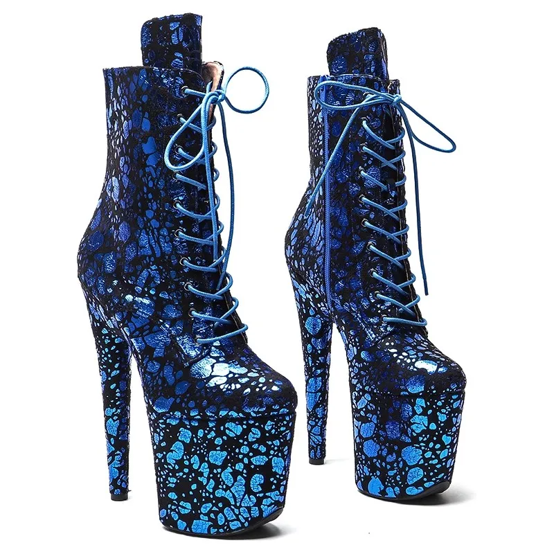 

Auman Ale New 20CM/8inches PU Upper Sexy Exotic High Heel Platform Party Women Round Toe Ankle Boots Pole Dance Shoes 255