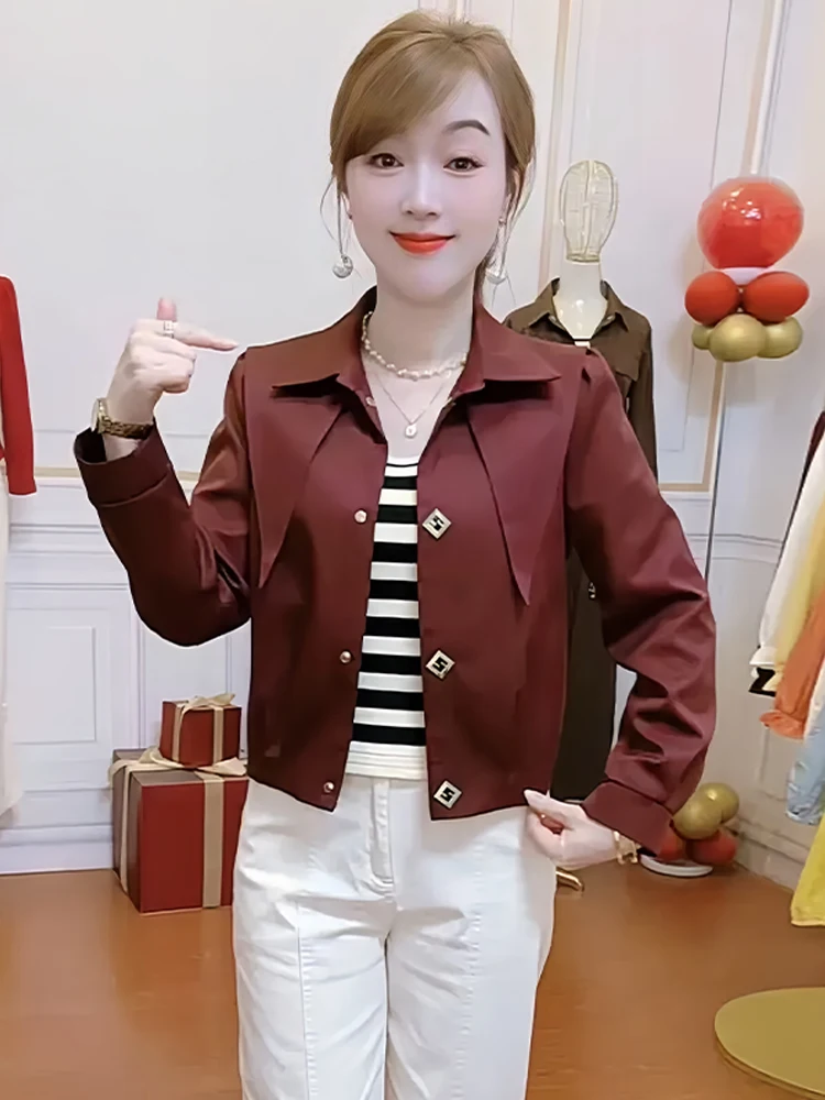 Early Autumn ort Beautiful Women's Jaet Long Sve Diamond Button High Collar Faionable Gold Color Ladies' Top