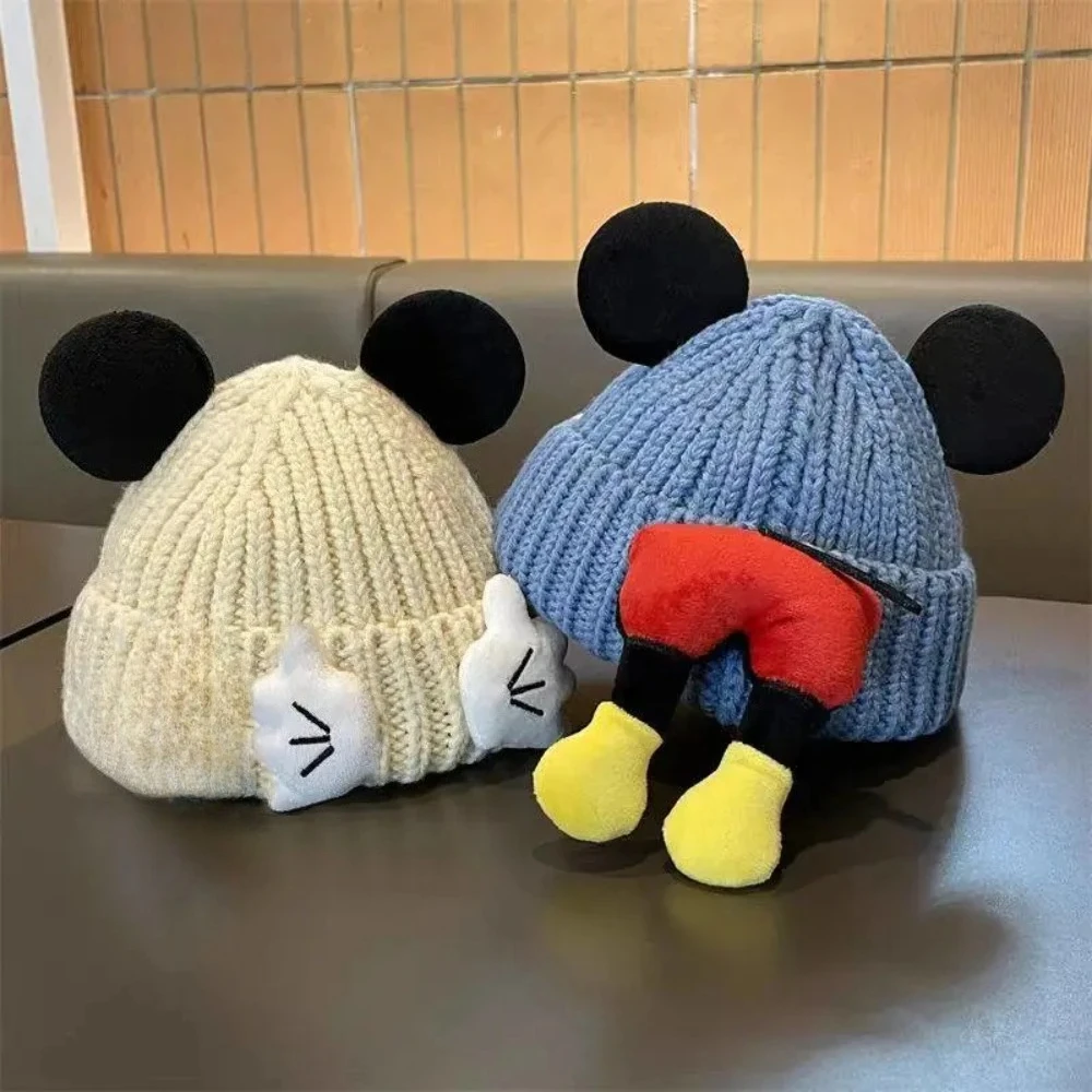 Disney Mickey Mouse Knit Hat with Ears Cute Mickey Mouse Hip Hop Hat with Cartoon Design Warm and Windproof Winter Hat