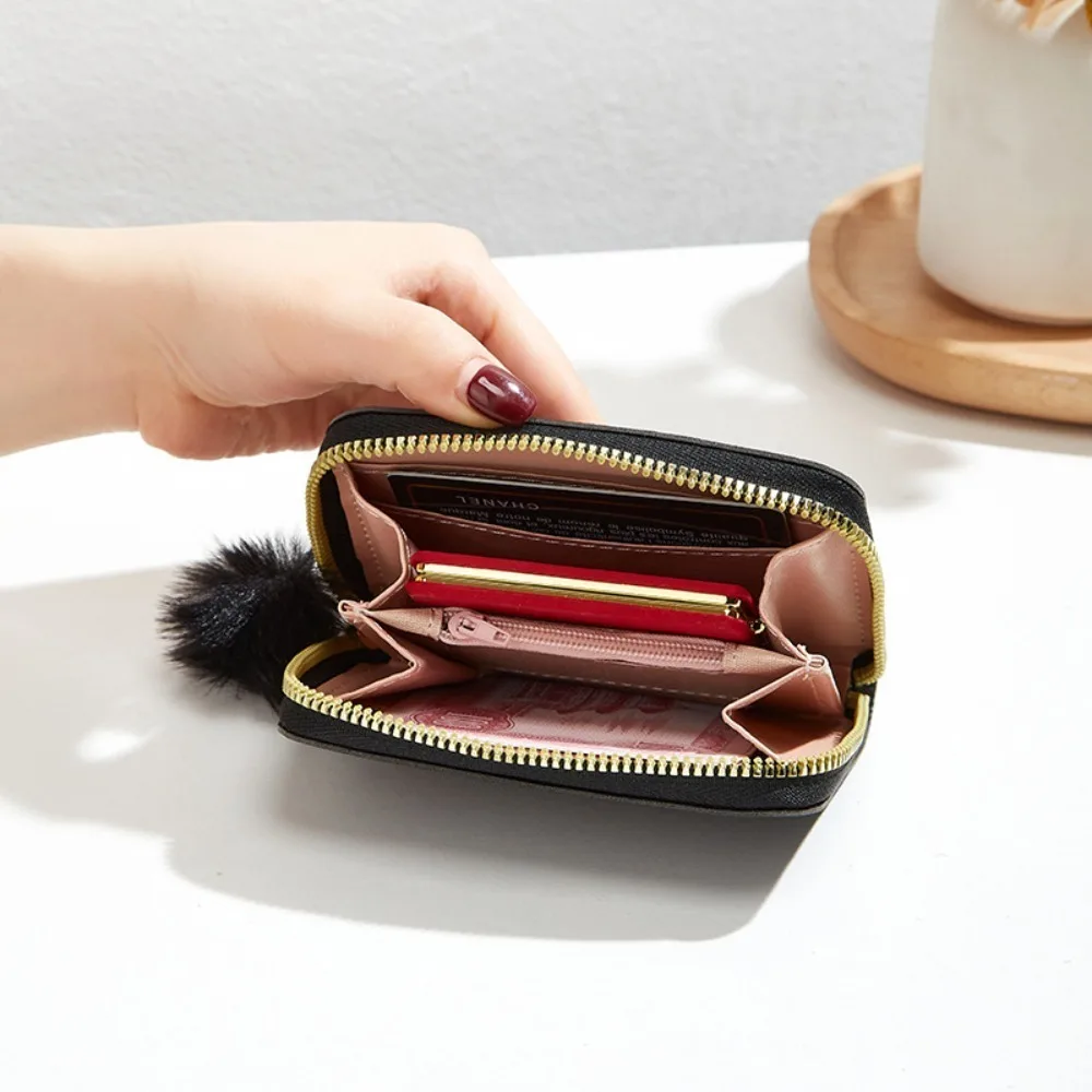 PU Leather Short Wallet New Zipper Plush Ball Coin Purse Mini Women Wallets Ladies image 4