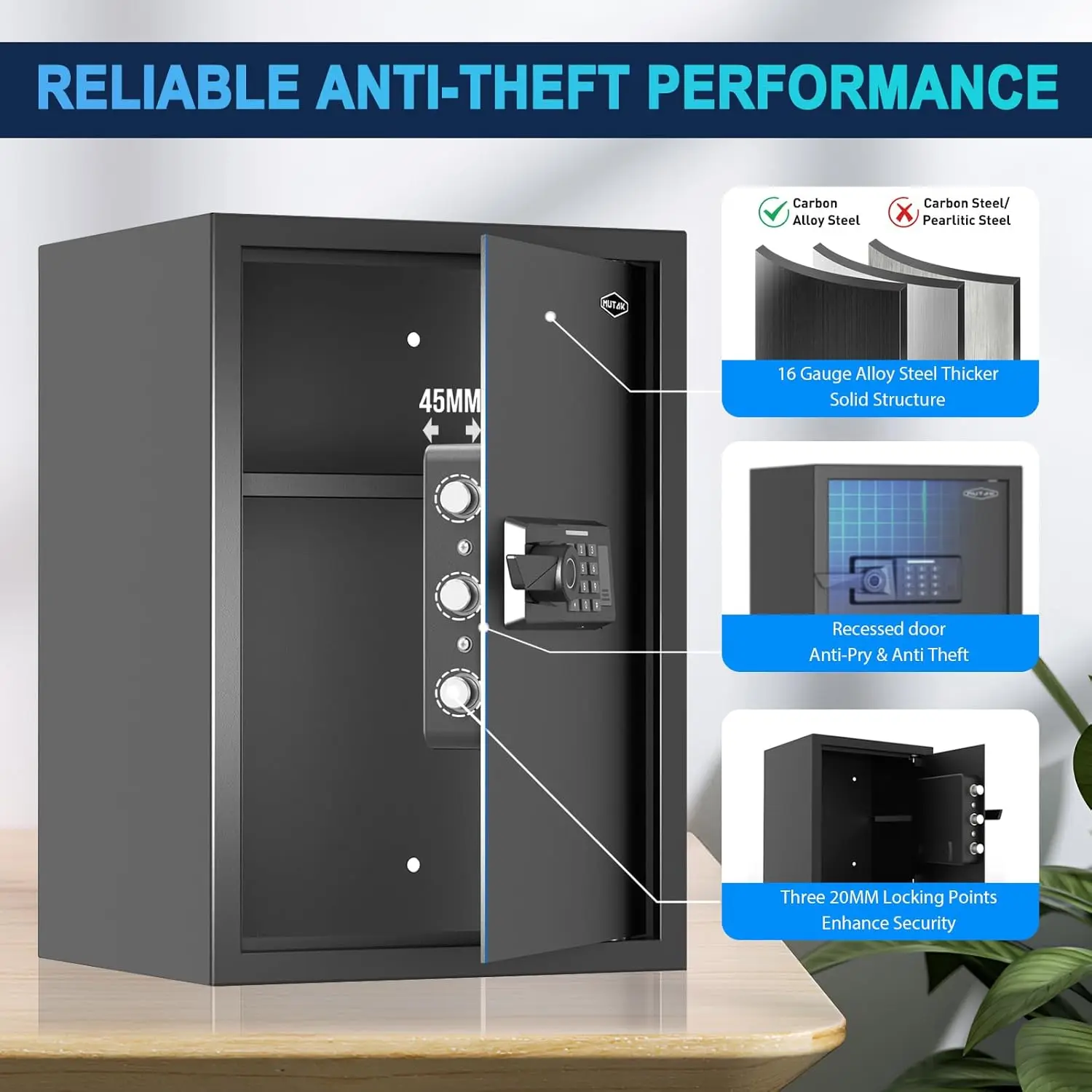 Smart Home Safe 2.0 Cub Biometric Safe Box, Quick-Access with Fingerprint Recognition Handle, Keys, Digital Keyboard, & Type-C P