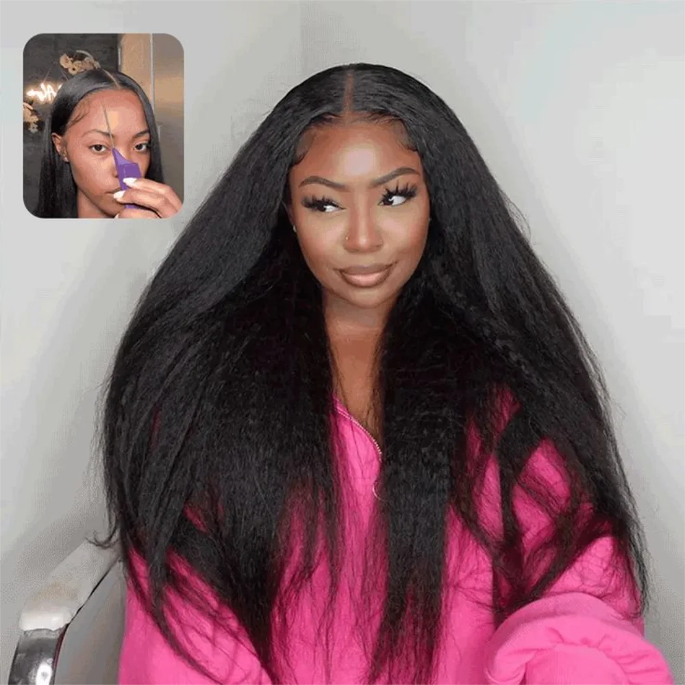 

Kinky Straight Lace Front Wigs Human Hair Pre Plucked With Baby Hair 13x4 Hd Transparent Brazilian Yaki Straight Human Hair Wigs
