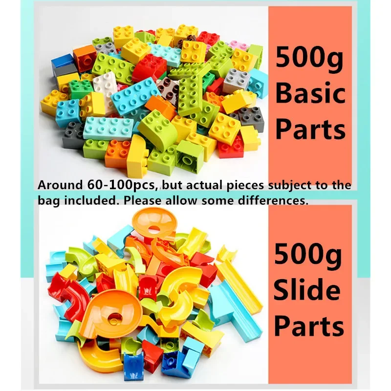 500G Large Size Marble Race Run Building Blocks Random Mixed Basic Parts Funnel Slide Slope Compatible Complement Bricks Toys