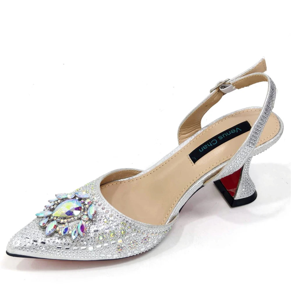 Venus Chan-Girly Style Pointed Toe Wedding Shoes and Bag Full Diamond Decoration Metal Closure Bag Italian Design 2024