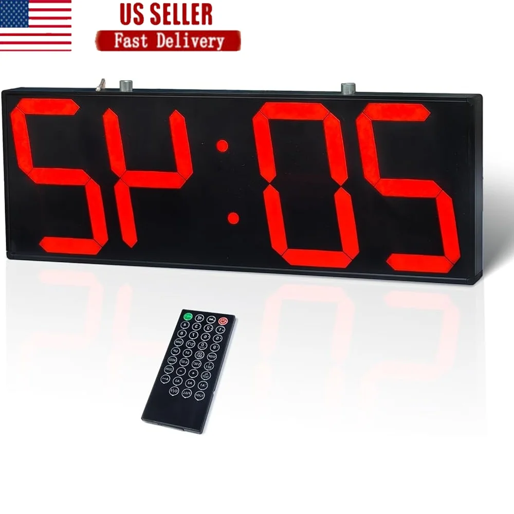 ساعة حائط LED مزدوجة الجوانب، شاشة كبيرة، مؤقت منبه، درجة حرارة التاريخ، سهلة التركيب، مثالية للمنزل والمكتب والفصول الدراسية