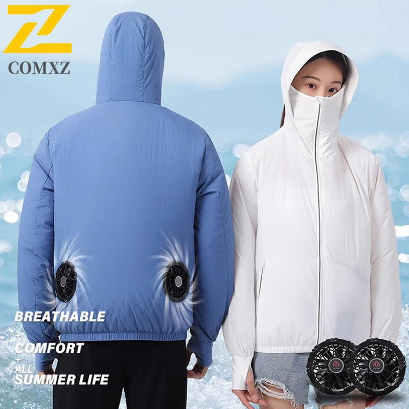 

Summer Fishing Fan Ice Jacket Men's Sunscreen Coat Air Conditioning Refrigeration Clothes Couple Functional Cooling Windbreaker