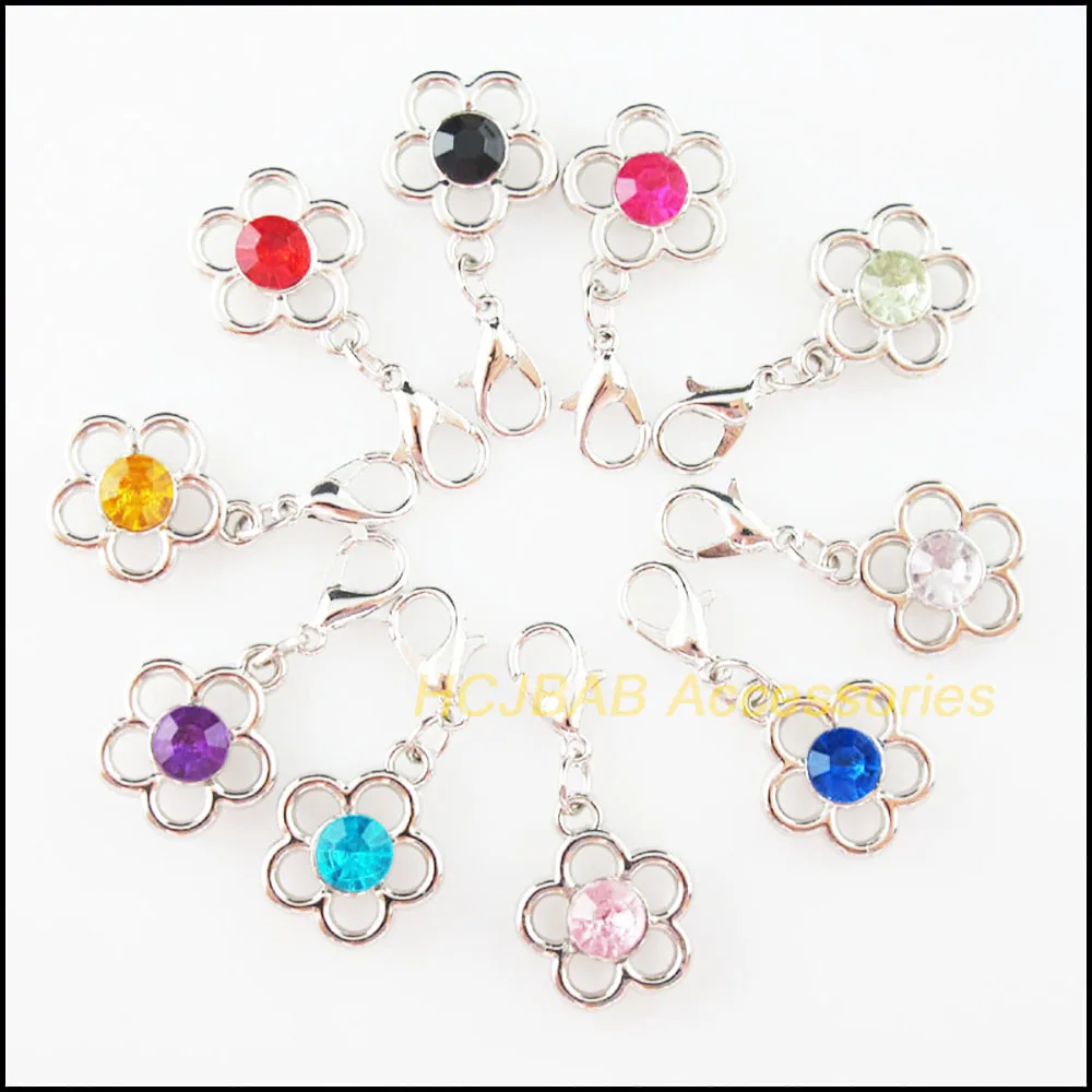 Fashion 20Pcs New Flower Heart Round Crown Teardrop Animal Butterfly Acrylic Dull Silver Plated Pendants With Clasp