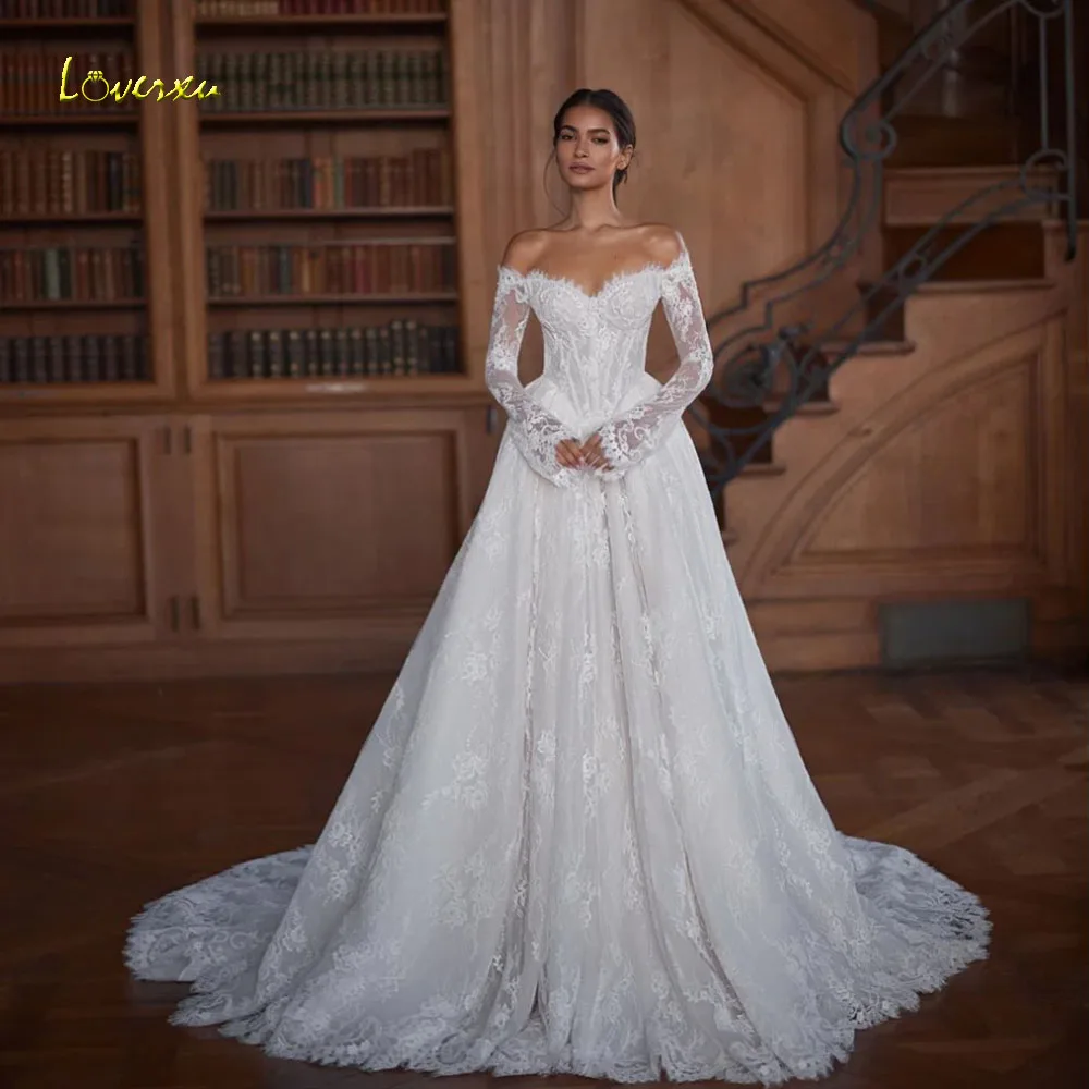 Loverxu A-Line Wedding Dresses Sweetheart Off The Shoulder Vestido De Novia Lace Embroidery Delicate Custom Made Bridal Gown