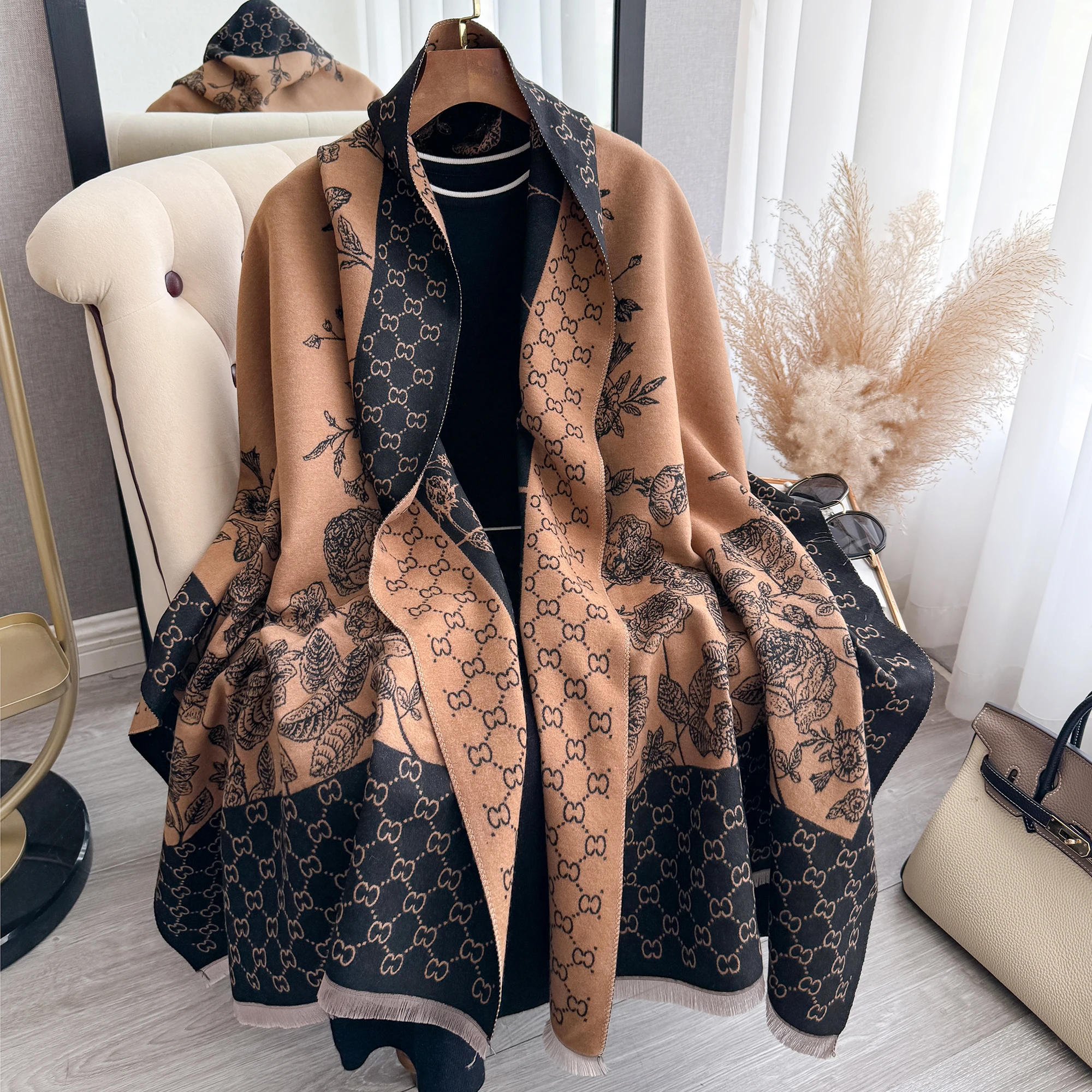 2024 Latest Design Winter Two-Sided Jacquard Cashmere Scarves High Quality Women Thicken Wrap Shawl Ladies Wool Pashmina Scarf